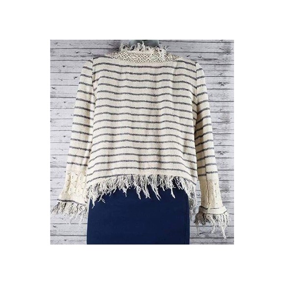 Zara Striped Frayed Cardigan Size Medium - Picture 3 of 8